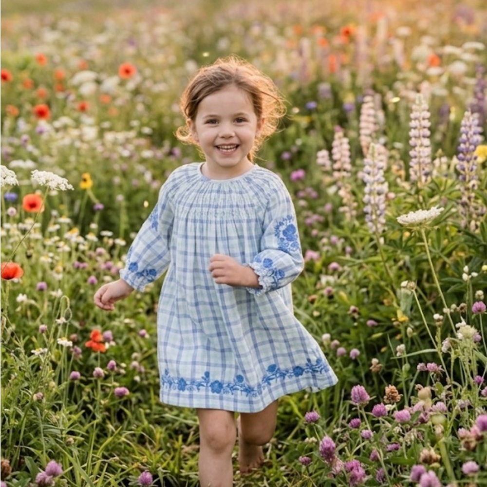NWT Lali Pink Floral Embroidered Blue Tassel Button Dress Lot Girls Size 5